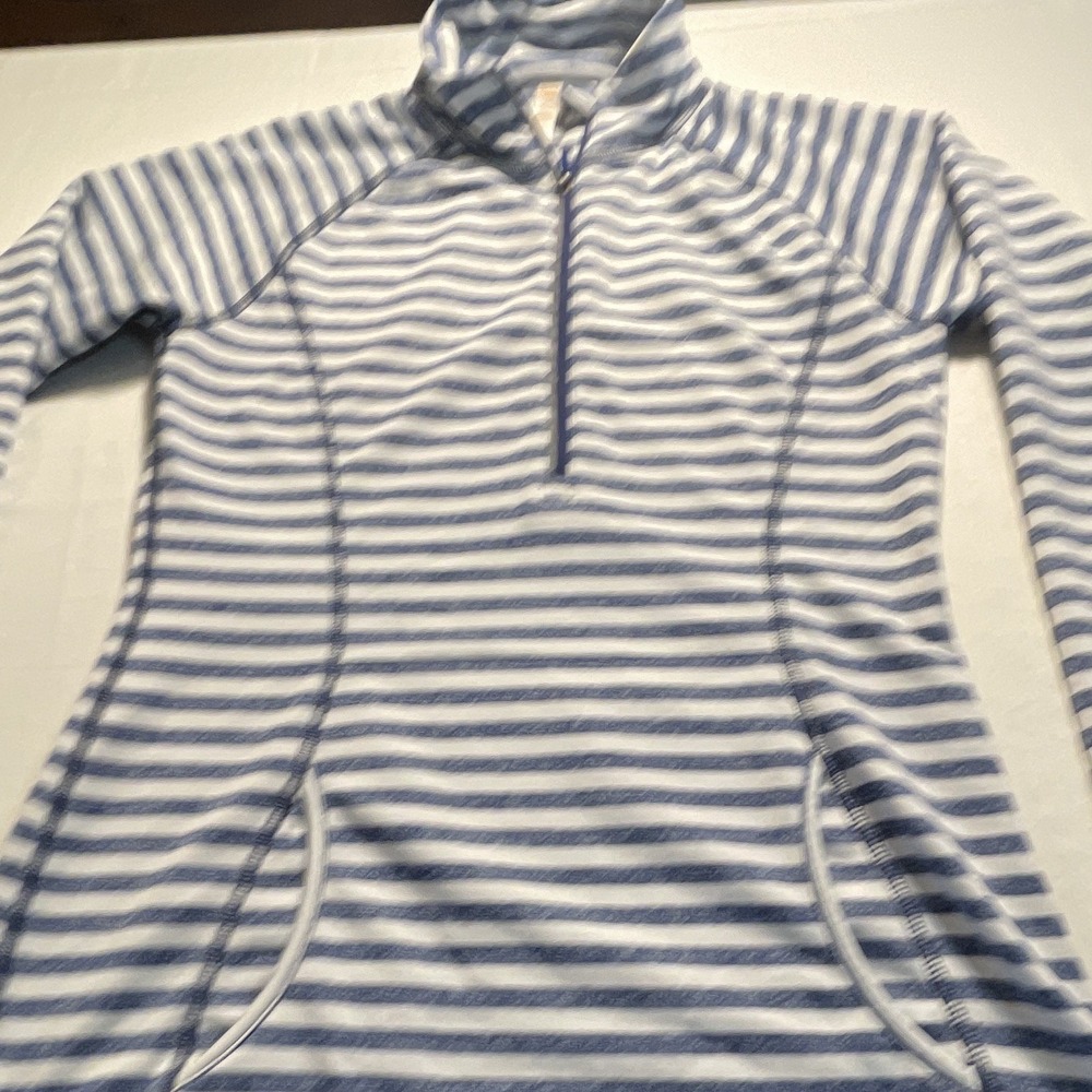 Lucy Women's Blue/White Striped Long Sleeve 1/4 Zip Mock Neck Pullover‎ XS